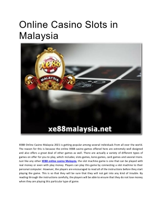 Online Casino Slots in Malaysia
