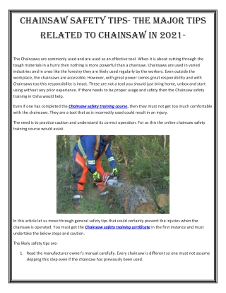 Chainsaw safety tips- the major tips related to Chainsaw in 2021