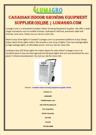 Canadian Indoor Growing Equipment Supplier Online | Lumagro.com