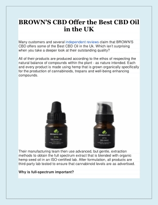 BROWN'S CBD Offer the Best CBD Oil in the UK