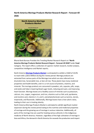 North America Moringa Products Market Research Report - Forecast till 2026