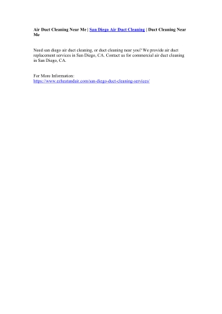 Air Duct Cleaning Near Me | San Diego Air Duct Cleaning | Duct Cleaning Near Me