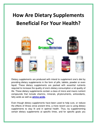 How Are Dietary Supplements Beneficial For Your Health?