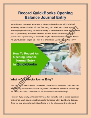 Create QuickBooks Opening Balance Journal Entry