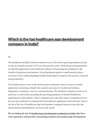 Which is the top healthcare app development company in India?