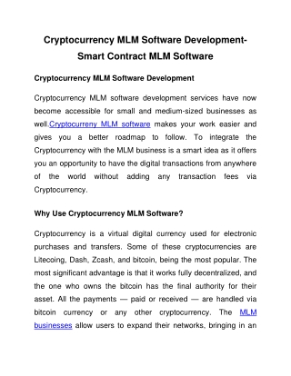 Cryptocurrency MLM Software Development-Smart Contract MLM Software