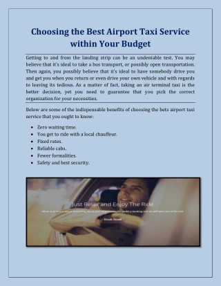 Choosing the Best Airport Taxi Service within Your Budget