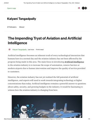 The impending tryst of aviation and artificial intelligence   by kalyani tangadpally