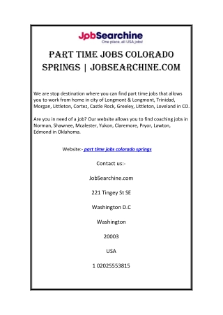 Part Time Jobs Colorado Springs | JobSearchine.com