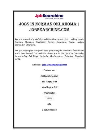 Jobs In Norman Oklahoma | JobSearchine.com