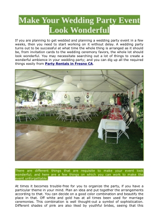 Make Your Wedding Party Event Look Wonderful