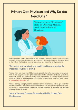 Primary Care Physician and Why Do You Need One