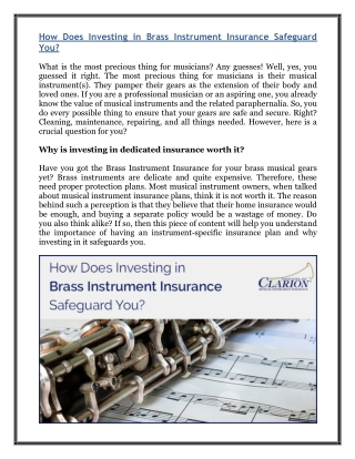 How Does Investing in Brass Instrument Insurance Safeguard You?