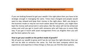 How To Fetch The Best Services From Wealth Management Firms