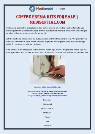 Coffee Enema Kits For Sale | Medisential.com