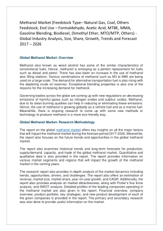 Methanol Market (Feedstock Type– Natural Gas, Coal, Others Feedstock; End Use – Formaldehyde, Acetic Acid, MTBE, MMA, Ga