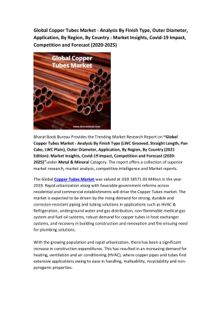 Global Copper Tubes Market Research Report 2020-2027