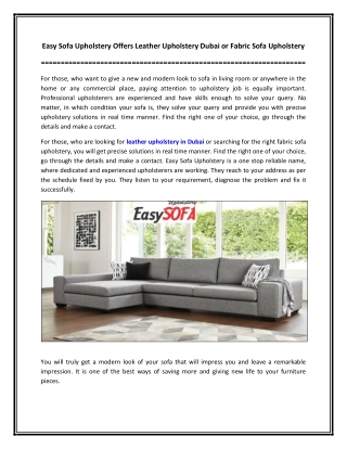 Easy Sofa Upholstery Offers Leather Upholstery Dubai or Fabric Sofa Upholstery
