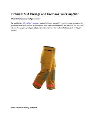 Firemans Suit Package and Firemans Pants Supplier