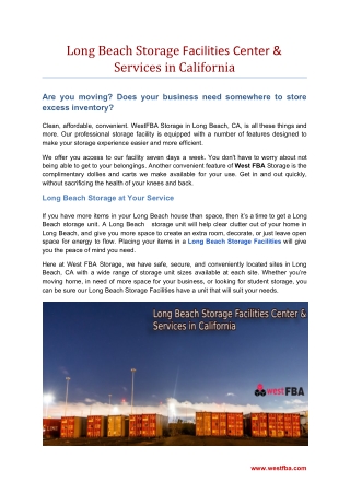 Long Beach Storage Facilities Center & Services in California