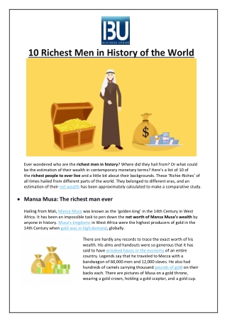 10 Richest Men in History of the World