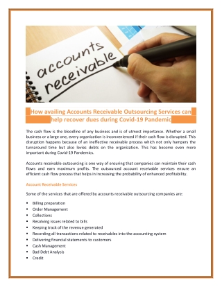 How availing Accounts Receivable Outsourcing Services can help recover dues during Covid-19 Pandemic