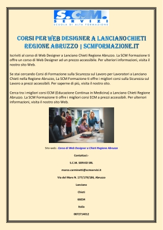 Corsi per Web Designer a Lanciano Chieti Regione Abruzzo | scmformazione.it