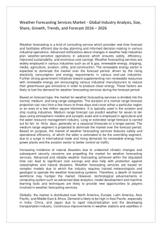 Weather Forecasting Services Market - Global Industry Analysis, Size, Share, Growth, Trends, and Forecast 2016 – 2026