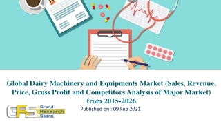 Global Dairy Machinery and Equipments Market (Sales, Revenue, Price, Gross Profit and Competitors Analysis of Major Mark