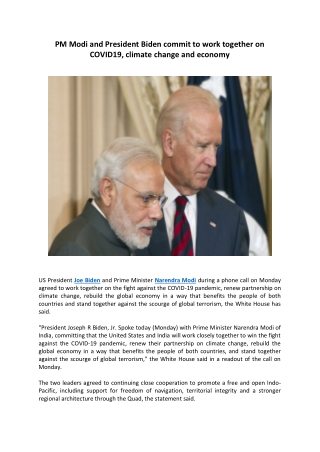 PM Modi and President Biden commit to work together on COVID19, climate change and economy