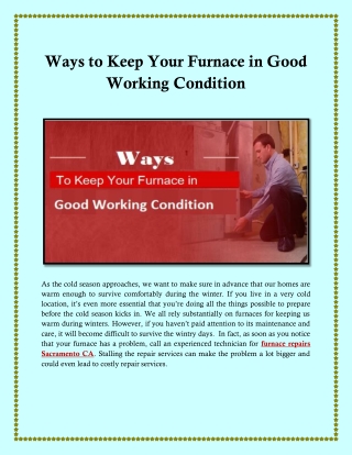 Ways To Keep Your Furnace in Good Working Condition