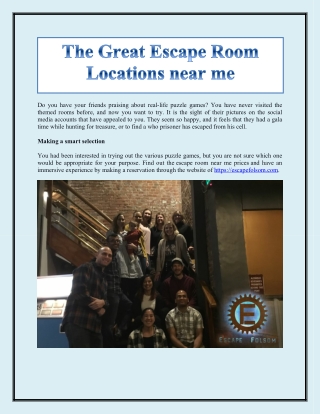 The Great Escape Room Locations near me