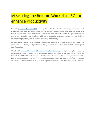 Measuring the Remote Workplace ROI to enhance Productivity
