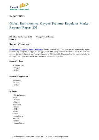 Rail-mounted Oxygen Pressure Regulator Market Research Report 2021