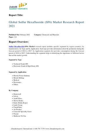 Sulfur Hexafluoride (SF6) Market Research Report 2021