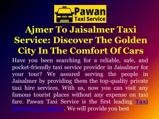 Ajmer To Jaisalmer Taxi Service: Discover The Golden City In The Comfort Of Cars