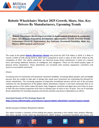 Robotic Wheelchairs Market Report, History And Forecast 2025, Breakdown Data By Manufacturers, Key Regions, Types And Ap