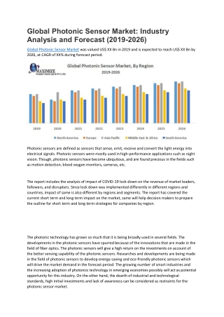 Global Photonic Sensor Market: Industry Analysis and Forecast (2019-2026)