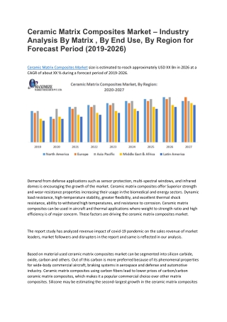 Ceramic Matrix Composites Market – Industry Analysis By Matrix , By End Use, By Region for Forecast Period (2019-2026)