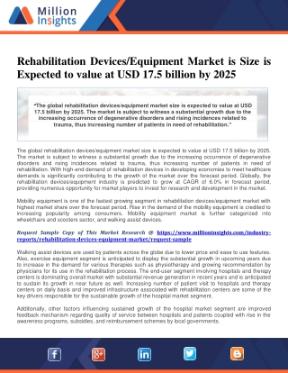 Rehabilitation Devices/Equipment Market is Size is Expected to value at USD 17.5 billion by 2025