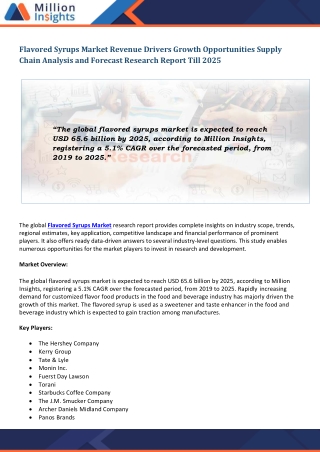 Flavored Syrups Market Emerging Factors, Future Demands, and Prominent Players, 2025