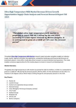 Ultra High Temperature Milk Market Application, Business Driving Factors and Research Report, 2025