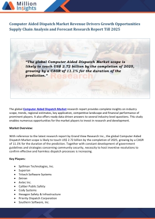 Computer Aided Dispatch Market Key Participants, Global Trends, & Revenue Analysis Report, 2025