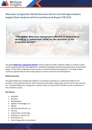 Molecular Cytogenetics Market Key Participants Examination and In-Depth Analysis