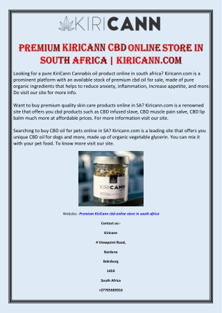 Premium Kiricann CBD Online Store in South Africa | Kiricann.com