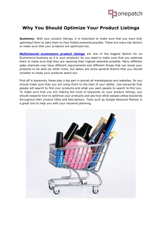 Why You Should Optimize Your Product Listings