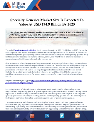 Specialty Generics Market Growth and Competitive Landscape Analysis and Forecast till 2025