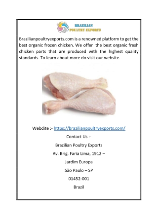 Organic Frozen Chicken Online for Sale | Brazilianpoultryexports.com