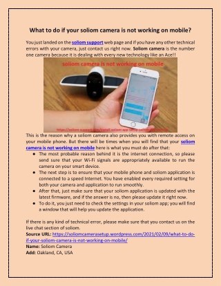 What to do if your soliom camera is not working on mobile?