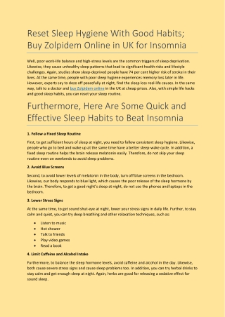 Reset Sleep Hygiene With Good Habits; Buy Zolpidem Online in UK for Insomnia